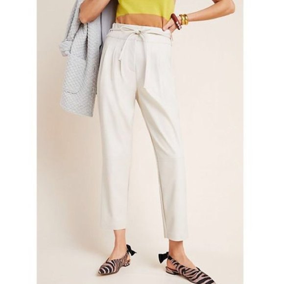 cream faux leather pants